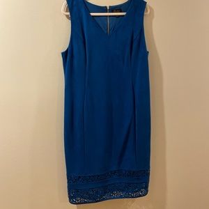 Thalia & Sodi blue teal dress, zipper back, lace detail on bottom, XL